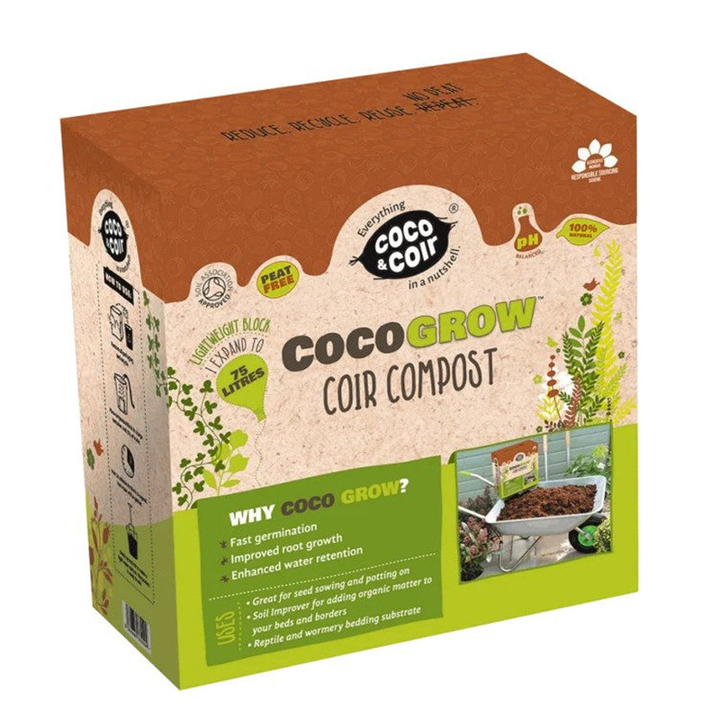 Coco & Coir Coco Grow 75L Compressed Coir Compost Organic, Natural Peat Free